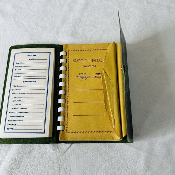 Vintage Dollar Saver Budget File Income Expenses Pad Envelopes Snap Close Binder - Picture 3 of 14